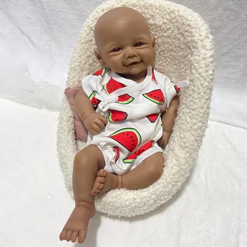 URMLHNRZ 17 Zoll große Reborn-Babypuppe aus Vollsilikon mit blauen Augen und lächelndem Gesicht – handbemalt, anatomisch korrekt, Kinder ab 3 Jahren, Sammler und Künstler (unpainted,#4) von URMLHNRZ
