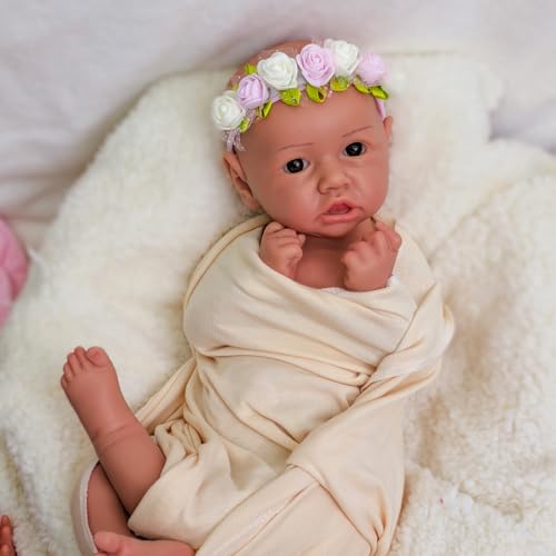 URMLHNRZ 17 Zoll große realistische Babypuppe aus Silikon – lebensechtes, wiedergeborenes Babymädchen mit vollem Körper, perfekt für die Gesellschaft älterer Menschen und Kinder von URMLHNRZ