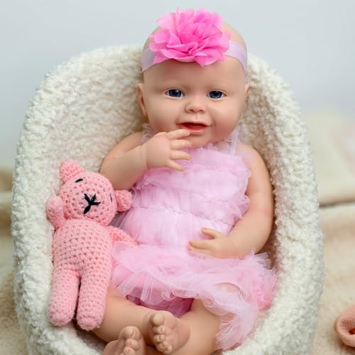 URMLHNRZ 18 Zoll Ganzkörper-Silikon-Babypuppen, süßes Lächeln-Mädchen-Puppe, lebensechtes Silikon-Reborn-Baby, weiches Neugeborenen-Mädchen-Geschenk für Kinder und Sammler URMLHNRZ 18 Zoll Ganzkörper-Silikon-Babypuppen, süßes Lächeln-Mädchen-Puppe, lebensechtes Silikon-Reborn-Baby, weiches Neugeborenen-Mädchen-Geschenk für Kinder und Sammler von URMLHNRZ