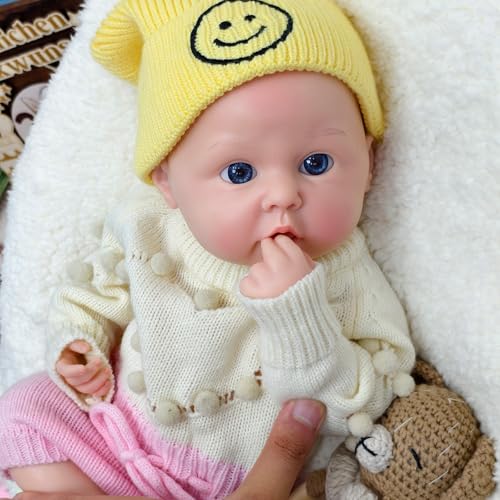 URMLHNRZ 18 Zoll lebensechte Reborn-Babypuppe, Ganzkörper-Silikon, Baby-Mädchen, anatomisch korrekt, Neugeborenes, echtes Leben, waschbar, mit offenem Mund, Geschenk für Großmutter von URMLHNRZ