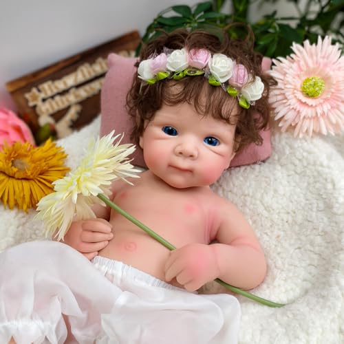 URMLHNRZ 19" Realistische Reborn-Babypuppe aus Silikon, Mädchen – 8,6 Pfund Ganzkörper-Platinsilikon, handgewurzeltes Haar, lebensechtes Neugeborenes | Geschenk für Kinder von URMLHNRZ
