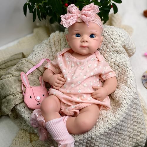 URMLHNRZ 19 Zoll realistische Reborn-Babypuppe für Mädchen – vollständiger Körper aus massivem Silikon, lebensechtes Neugeborenes mit großen Augen, anatomisch korrekte Kleinkindpuppe(Elfenbein) von URMLHNRZ