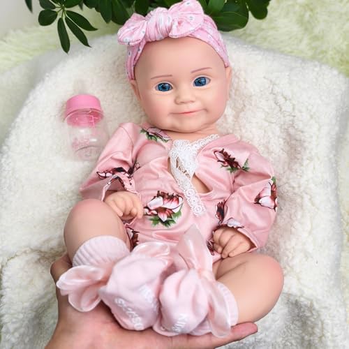 URMLHNRZ 20 Zoll realistische Silikon-Babypuppe – lebensechtes, ganzkörperliches, wiedergeborenes Babymädchen, handgefertigtes, Kinder und Sammler(Elfenbein) von URMLHNRZ