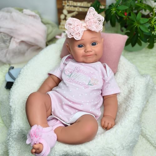 URMLHNRZ 20 Zoll realistische Silikon-Babypuppe – lebensechtes, ganzkörperliches, wiedergeborenes Babymädchen, handgefertigtes, Kinder und Sammler(Rötlich-braun) von URMLHNRZ