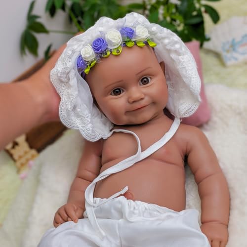 URMLHNRZ 20 Zoll realistische Silikon-Babypuppe – lebensechtes, ganzkörperliches, wiedergeborenes Babymädchen, handgefertigtes, Kinder und Sammler(Schwarz) von URMLHNRZ