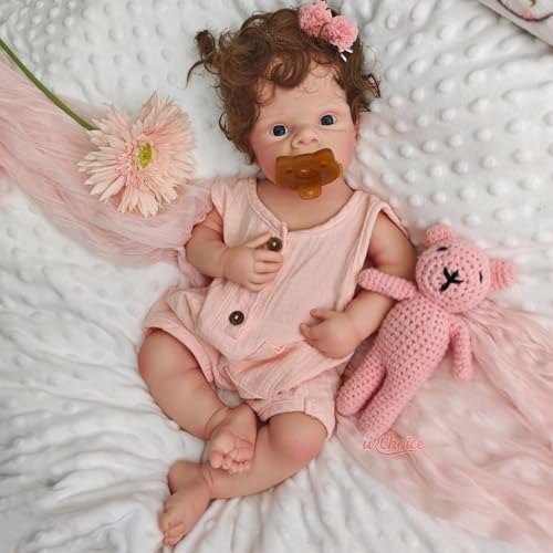 URMLHNRZ Lebensechte Reborn-Babypuppe aus Silikon mit gerootetem Haar – realistisches 48 cm großes Neugeborenes mit geöffnetem Mund und großen Augen, handgefertigte Sammlerpuppe für Thanksgiving von URMLHNRZ