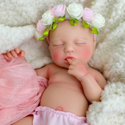 URMLHNRZ Lebensechte Reborn-Babypuppen aus Platin-Silikon – 30 cm großes schlafendes Mädchen, anatomisch korrektes Neugeborenes – der perfekte Begleiter für Kinder, Eltern und Großmütter von URMLHNRZ