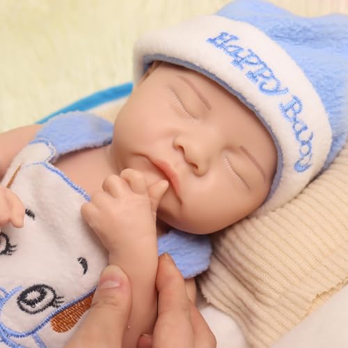 URMLHNRZ Realistische, 18 Zoll große Reborn-Babypuppe aus Vollsilikon in Neugeborenengröße, weicher, beschwerter Körper, beweglich, schlafender Junge, ab 3 Jahren (Painted,#1) von URMLHNRZ