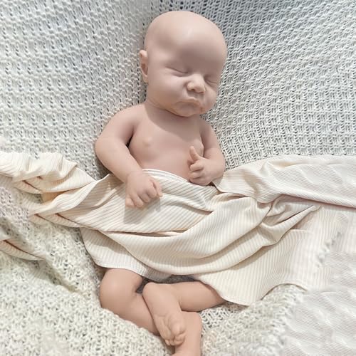URMLHNRZ Realistische, 18 Zoll große Reborn-Babypuppe aus Vollsilikon in Neugeborenengröße, weicher, beschwerter Körper, beweglich, schlafender Junge, ab 3 Jahren (unpainted,#1) von URMLHNRZ
