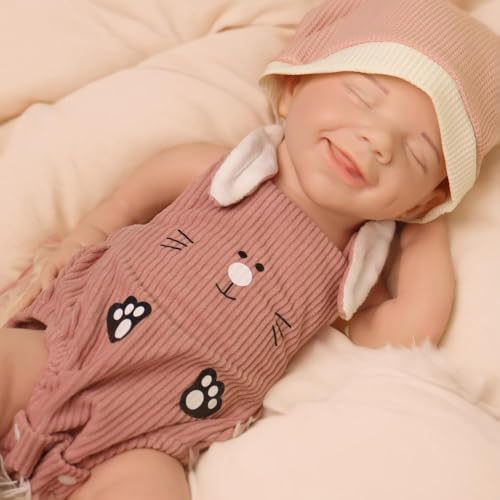 URMLHNRZ Realistische Reborn-Babypuppe, 17 Zoll, kompletter Silikonkörper, Keine Vinylpuppen, lebensechtes Lächeln, Babymädchen mit geschlossenen Augen, für Kinder ab 3 Jahren (Painted,#1) von URMLHNRZ