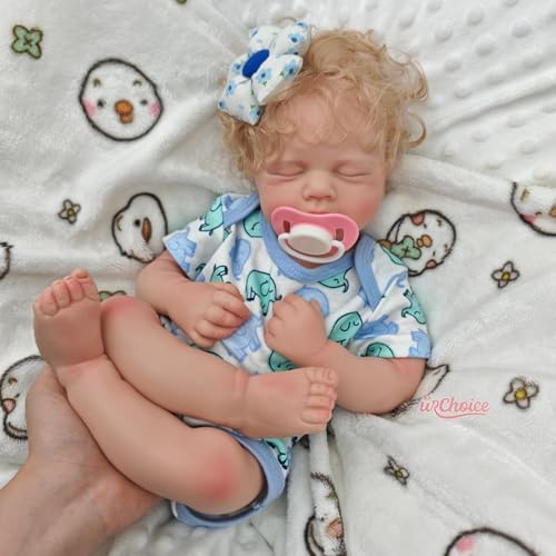 URMLHNRZ Realistische Reborn-Babypuppe aus Silikon mit offenem Mund – 50 cm, lebensecht schlafendes Neugeborenes Junge/Mädchen gelbes Haar (Boy) von URMLHNRZ