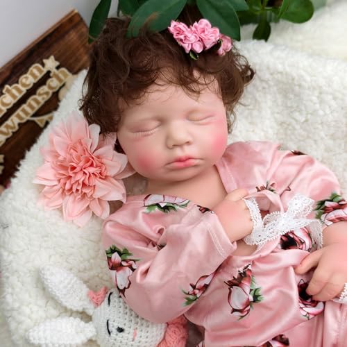 URMLHNRZ Realistische Silikon-Babypuppe für Mädchen – 19 Zoll, lebensechtes schlafendes Neugeborenes mit handgewurzeltem Haar, weiches und süßes Reborn-Babypuppen-Geschenk für Kinder von URMLHNRZ