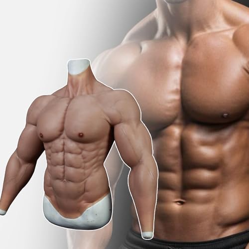 URMLHNRZ Silikon-Muskel-Bodysuit für Männer – Realistische künstliche Brust- und Bauchmuskeln, verstellbares Bodybuilding-Kostüm (tan) von URMLHNRZ