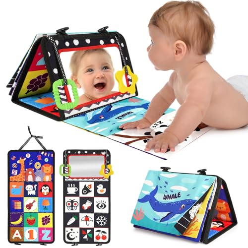 URMYWO Baby Spiegel Spielzeug mit Knisterbuch, Schwarz Weiss beißspielzeug Baby 0 3 6 9 Monate, kontrastbuch, Farben Lernen sensorik Spielzeug für Babys Jungen Mädchen Geschenke von URMYWO