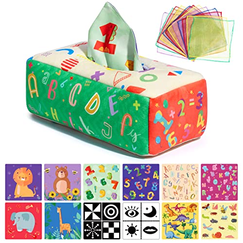 URMYWO Babyspielzeug,Sensorik Tissue Box Spielzeug mit 6 Knisterpapier & 12 Bunte Schals,Kontrast,knisterspielzeug Baby ab 3 6 9 12 Monate URMYWO Babyspielzeug,Sensorik Tissue Box Spielzeug mit 6 Knisterpapier & 12 Bunte Schals,Kontrast,knisterspielzeug Baby ab 3 6 9 12 Monate von URMYWO