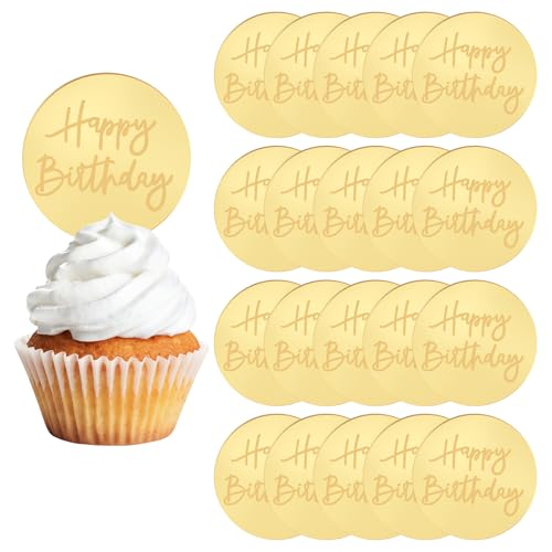 URROMA 20 St點k Happy Birthday Kuchenscheiben, goldfarbene Acryl-Cupcake-Topper, Spiegel, runde Kuchendekoration, gravierte Charms f黵 Geburtstagsparty, Kuchendekoration URROMA 20 St點k Happy Birthday Kuchenscheiben, goldfarbene Acryl-Cupcake-Topper, Spiegel, runde Kuchendekoration, gravierte Charms f黵 Geburtstagsparty, Kuchendekoration von URROMA