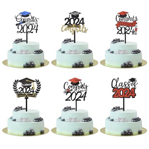 URROMA 2024 Graduation Cupcake Toppers Mixed Set, 6pcs Happy Graduation Cake Topper Glückwunsch Kuchen Dekorationen für Graduation Zeremonie von URROMA