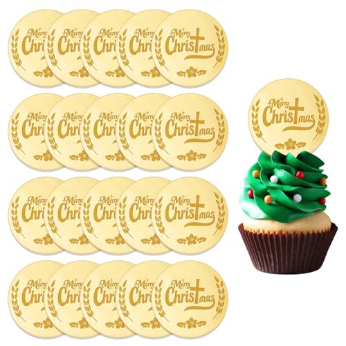 URROMA Cupcake-Aufsätze mit Aufschrift "Merry Christmas", goldfarben, rund, Acryl, Kreuzkranz, Spiegel, Kuchenscheiben für Party, DIY-Dekoration, 20 Stück URROMA Cupcake-Aufsätze mit Aufschrift "Merry Christmas", goldfarben, rund, Acryl, Kreuzkranz, Spiegel, Kuchenscheiben für Party, DIY-Dekoration, 20 Stück von URROMA