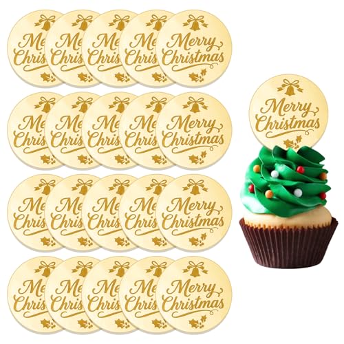 URROMA Cupcake-Aufsätze mit Aufschrift "Merry Christmas", goldfarben, rund, Acryl, Kuchen-Anhänger, Weihnachtsglocke, Blatt, Spiegel, Kuchenscheiben für Party, DIY-Dekor, 20 Stück URROMA Cupcake-Aufsätze mit Aufschrift "Merry Christmas", goldfarben, rund, Acryl, Kuchen-Anhänger, Weihnachtsglocke, Blatt, Spiegel, Kuchenscheiben für Party, DIY-Dekor, 20 Stück von URROMA