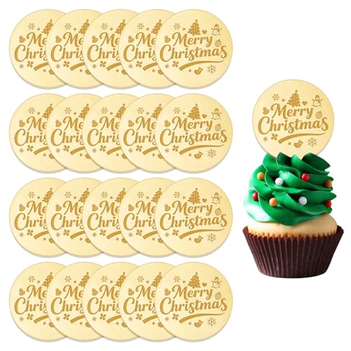 URROMA Cupcake-Aufsätze mit Aufschrift "Merry Christmas", goldfarben, rund, Acryl, Weihnachtsbaum, niedlicher Schneemann, Spiegel-Kuchenscheiben für Party, DIY-Dekor, 20 Stück URROMA Cupcake-Aufsätze mit Aufschrift "Merry Christmas", goldfarben, rund, Acryl, Weihnachtsbaum, niedlicher Schneemann, Spiegel-Kuchenscheiben für Party, DIY-Dekor, 20 Stück von URROMA