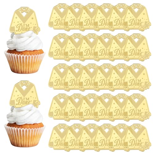 URROMA Cupcake-Aufsätze zum Schulabschluss, goldfarben, für Abschlussfeiern, Partys, Junggesellenabschiede, Cupcake-Picks für Kuchen, Lebensmittel, Vorspeisen, 30 Stück von URROMA