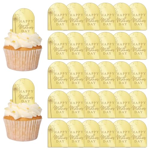 URROMA Goldener Bogen Muttertag Acryl Tortenaufsatz, 30 St點k Happy Mother's Day Cupcake Topper L鰓enzahn Kuchen Dekoration f黵 Party B鋍kerei DIY Handwerk von URROMA