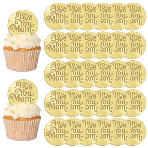 URROMA Goldener runder Muttertags-Acryl-Kuchenaufsatz, 30 St點k, "Love You Mom", Cupcake-Topper, kleine Herz-Kuchendekoration f黵 Party, B鋍kerei, Basteln URROMA Goldener runder Muttertags-Acryl-Kuchenaufsatz, 30 St點k, "Love You Mom", Cupcake-Topper, kleine Herz-Kuchendekoration f黵 Party, B鋍kerei, Basteln von URROMA