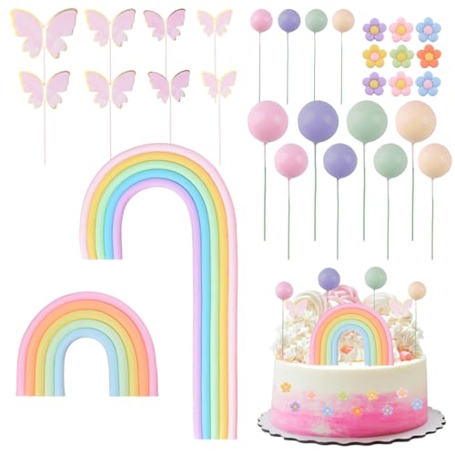 URROMA Regenbogen-Kuchenaufsatz-Set, weiche Keramik, bunte Kuchenspieße, Kuchendekoration, Zubehör für Geburtstagsfeiern und Hochzeiten, Dessert, Brot, Eis, Dekoration von URROMA
