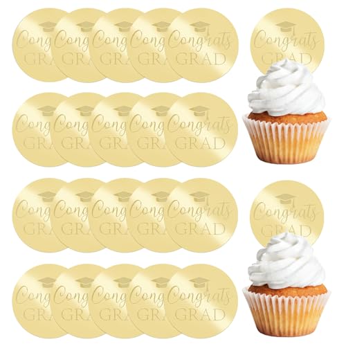 URROMA Runde Cupcake-Topper, 20 Stück, goldene Kuchendekoration für Abschlussfeier, Party, Acryl, Cupcake-Picks, Vorspeisen, Picks von URROMA
