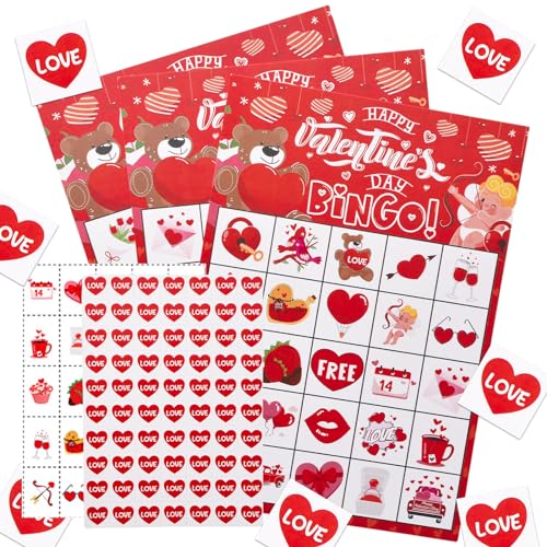 URROMA Valentinstag Bingo Karten, 24 Spieler Valentinstag Bingo Karte für Familie/Klasse/Gruppenaktivitäten von URROMA
