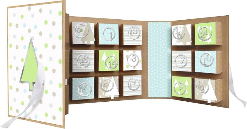 "Kreativset Adventskalender ""Tannenbäume"", 22,4 x 16,1 x 5,3cm" mint/weiß von URSUS