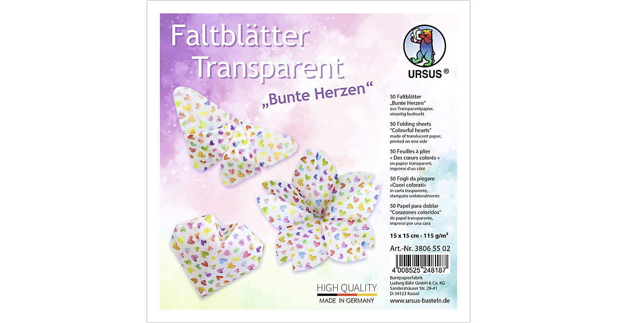 "Transparentpapier-Faltblätter ""Bunte Herzen""" bunt von URSUS
