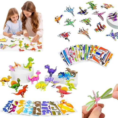URWEIGH 2024 Pädagogisches 3D-Cartoon-Puzzle, 25-teiliges Pädagogisches 3D-Cartoon-Puzzle, Ally Pocket 3D-Puzzles, 3D-Puzzles Für Kinder, 3D-Puzzles, Cartoon-Lernspielzeug (Dinosaurier+Flugzeug) von URWEIGH
