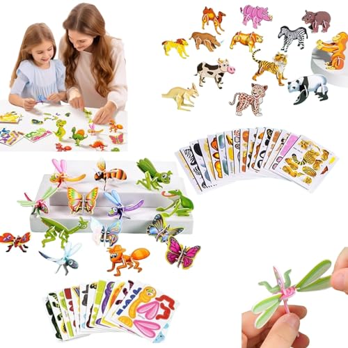 URWEIGH 2024 Pädagogisches 3D-Cartoon-Puzzle, 25-teiliges Pädagogisches 3D-Cartoon-Puzzle, Ally Pocket 3D-Puzzles, 3D-Puzzles Für Kinder, 3D-Puzzles, Cartoon-Lernspielzeug (Insekt+Tier) von URWEIGH