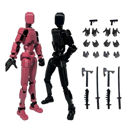 URWEIGH Tit13 Actionfigur, 3D-gedruckte Actionfigur, Mehrgelenkige Actionfiguren, Roboterspielzeug Mit Voller Beweglichkeit Für Stop-Motion-Animation, Desktop-Dekorationen (rosa+schwarz) von URWEIGH