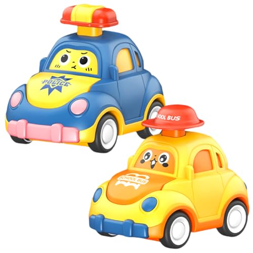 URacon Aufziehauto Drücken des Spielzeugautos Press and Go Spielzeug Baby Auto Spielzeug Kinderspielzeug Geschenke für Jungen 2pcs (Polizeiauto/Bus) von URacon