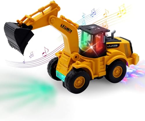 URacon Bagger Spielzeug Baustellenfahrzeuge Auto Kinderspielzeug Bagger mit Sound und Licht Fahrzeug Baustellenfahrzeuge Auto Kinderspielzeug mit Mehrfacher Musik für Kinder Ab 3 Jahre von URacon