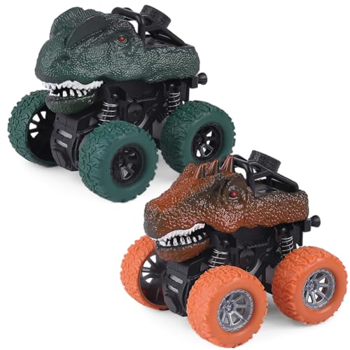 URacon Dinosaurier Auto Spielzeug M-onster Trucks Spielzeug Dinosaurier Rennwagen Reibung Zurückziehen Trägheit Fahrzeug 360 Grad Rotierende Auto Geschenke für Jungen Kinder ab 3 Jahre 2pcs von URacon
