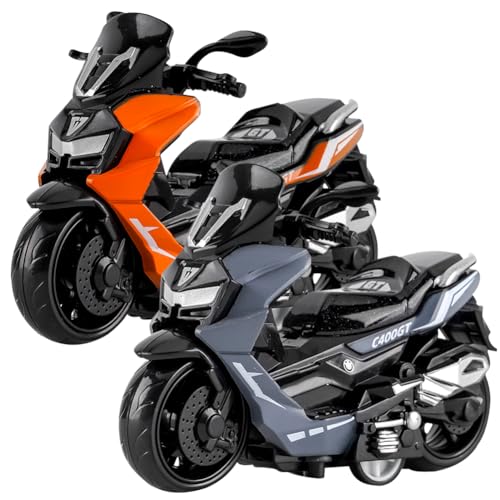 URacon Motorrad-Modelle,2 PCS Legierung Motorrad Spielzeug,Miniatur Motorrad-Modelle Motorräder für Kinder,Geeignet für Erwachsene und Kinder(Grau + Orange) von URacon