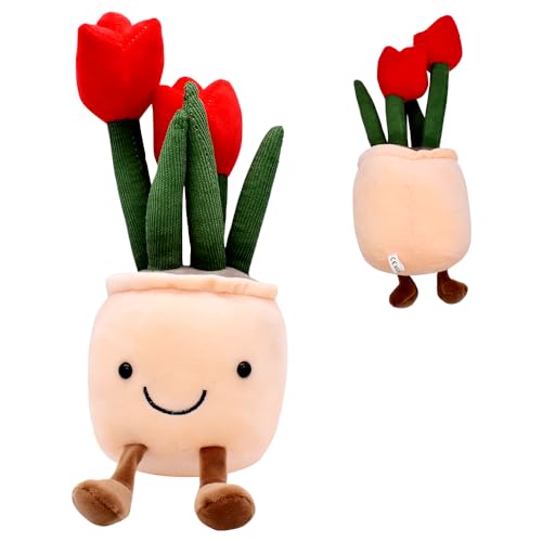 URacon Tulpenblumen Plüschtier Künstliche Pflanzen Puppen Spielzeug Plüschtier Pflanze Puppen Tulpen Blumentopf Geschenk für Erwachsene und Kinder, Mädchen und Jungen von URacon