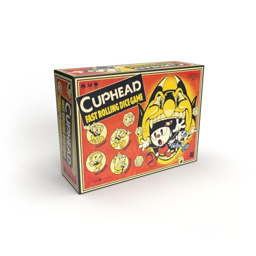 The OP USAopoly - Cuphead: Fast Rolling Dice Game - Offiziell Lizenziertes Brettspiel - Basierend auf dem Cuphead Videospiel - Ab 12 Jahren - Für 1 bis 4 Spieler - Englisch von USAopoly