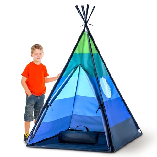 USA Toyz Happy Hut Tipi-Zelt für Jungen und Mädchen, wasserdicht, einfach aufzubauen, inklusive tragbarer Aufbewahrungstasche (Blau) von USA Toyz