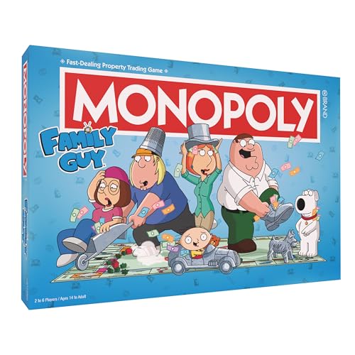 Monopoly: Family Guy Brettspiel, mit Banana Brian, Giant Chicken, Rupert und mehr, kaufen, handeln Sie Quahogs Standorte von McBurgertown bis Wild West Ranch, offiziell Lizenziertes Family von USAopoly