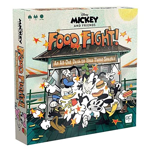The OP USAopoly - Disney Mickey and Friends Food Fight - Schnelles Würfelspiel für die ganze Familie mit Mickey Mouse, Donald Duck, Minnie, Daisey und Goofy - Ab 6 Jahren - Für 3-5 Spieler - Englisch von USAopoly