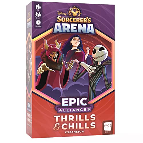 The OP USAopoly - Disney Sorcerer’s Arena: Epic Alliances Thrills and Chills Expansion - Featuring Jack Skellington, The Horned King, and Mother Gothel - Ages 13+ - for 2-4 Players - English von USAopoly