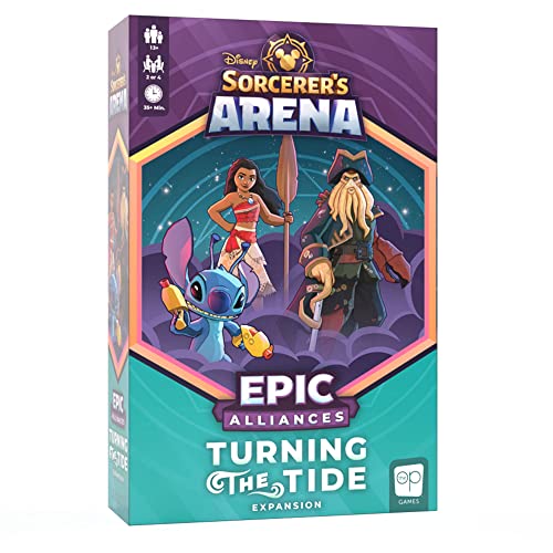 USAopoly The OP Disney Sorcerer’s Arena: Epic Alliances Turning The Tide Expansion - Featuring Davy Jones, Moana, and Stitch - Ages 13+ - for 2-4 Players - English von USAopoly