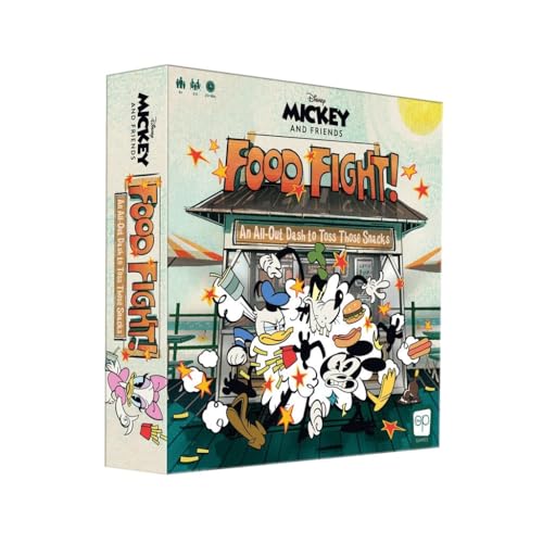 The OP USAopoly - Disney Mickey and Friends Food Fight - Schnelles Würfelspiel für die ganze Familie mit Mickey Mouse, Donald Duck, Minnie, Daisey und Goofy - Ab 6 Jahren - Für 3-5 Spieler - Englisch von USAopoly