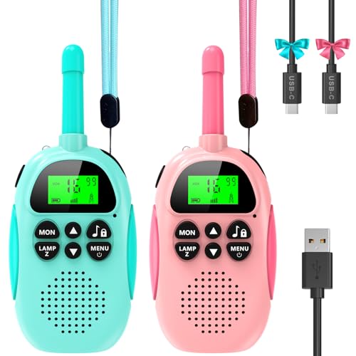 Ushining Walkie Talkie für Kinder, Walkie Talkie Wiederaufladbarer mit 16 Kanäle Funkgerät VOX Hintergrundbeleuchteter LCD Taschenlampe, 3 KM Reichweite für Abenteuer im Freien, Camping, Wandern von USHINING