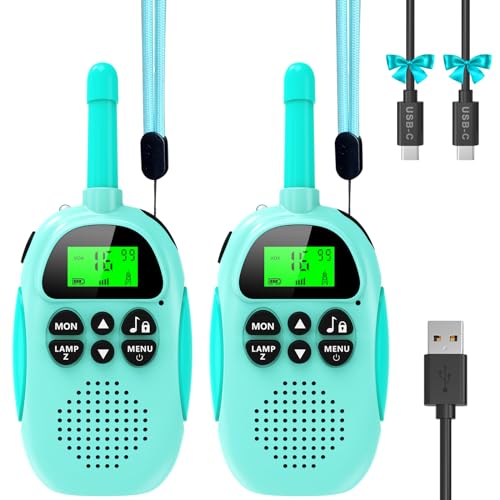 Ushining Walkie Talkie für Kinder, Walkie Talkie Wiederaufladbarer mit 16 Kanäle Funkgerät VOX Hintergrundbeleuchteter LCD Taschenlampe, 3 KM Reichweite für Abenteuer im Freien, Camping, Wandern Blau von USHINING