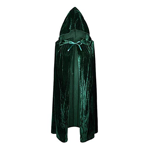 Kinder Samt Umhang mit Kapuze Halloween Kostüm Cape Wizard Cosplay Outfit (Grün) von USJF